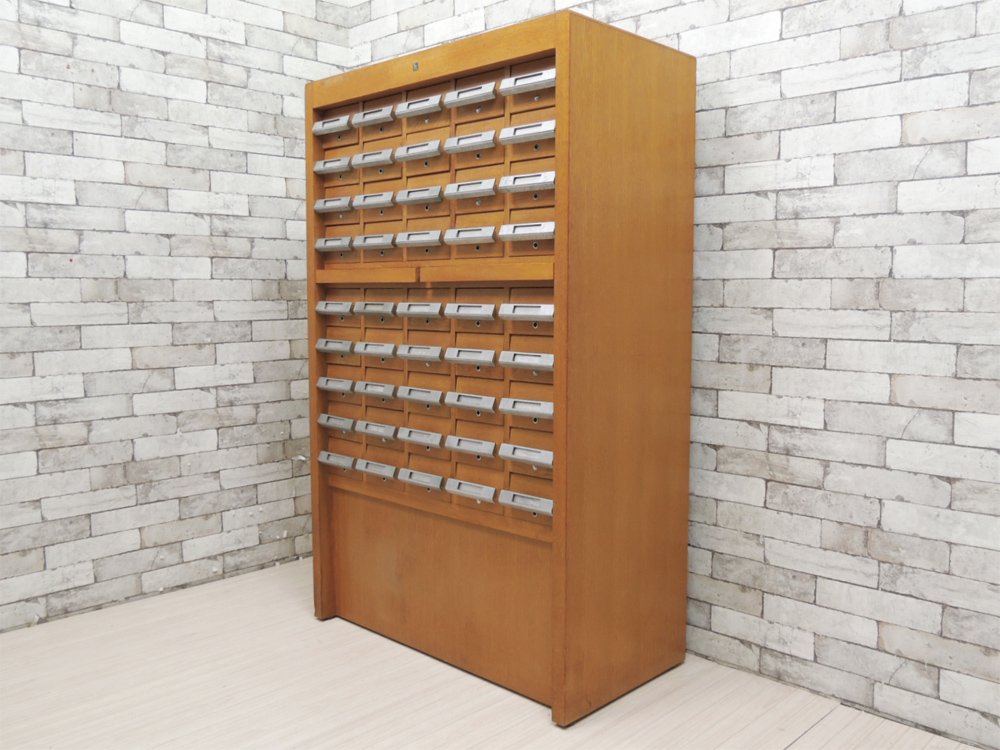 キハラ KIHARA 図書館キャビネット カードケース 抽斗45杯 スライド天板 ネームホルダー付 レトロ 店舗什器 A ●