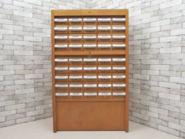 キハラ KIHARA 図書館キャビネット カードケース 抽斗45杯 スライド天板 ネームホルダー付 レトロ 店舗什器 A ●