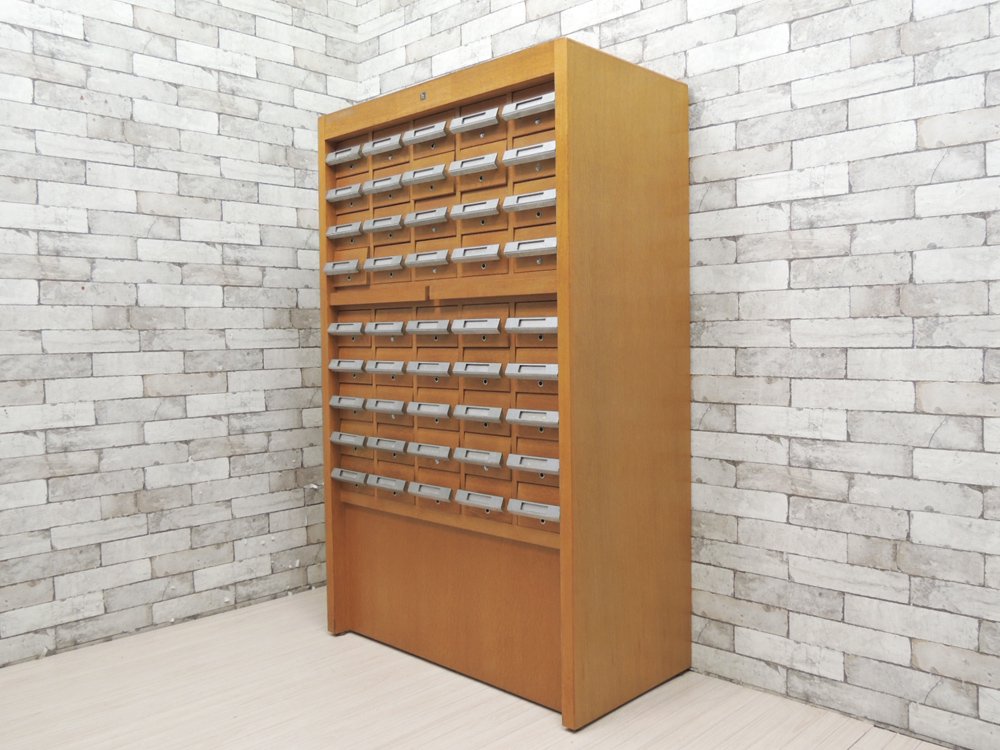 キハラ KIHARA 図書館キャビネット カードケース 抽斗45杯 スライド天板 ネームホルダー付 レトロ 店舗什器 B ●