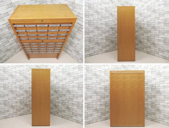 キハラ KIHARA 図書館キャビネット カードケース 抽斗45杯 スライド天板 ネームホルダー付 レトロ 店舗什器 B ●