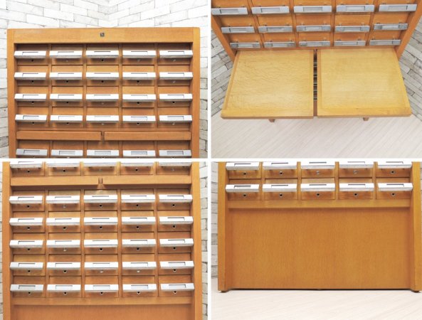 キハラ KIHARA 図書館キャビネット カードケース 抽斗45杯 スライド天板 ネームホルダー付 レトロ 店舗什器 B ●