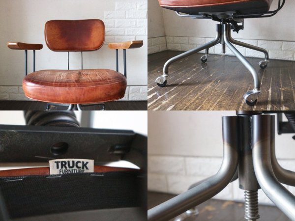 トラックファニチャー TRUCK FURNITURE デスクワークチェア DESKWORK CHAIR ARM　 本革 スチールフレーム スタッズ デスクチェア ◎