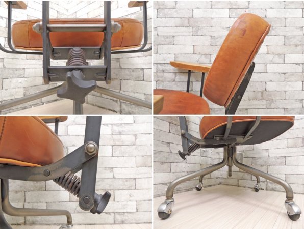 トラックファニチャー TRUCK FURNITURE デスクワークチェア DESKWORK CHAIR 本革 スチールフレーム キャスター付き ●