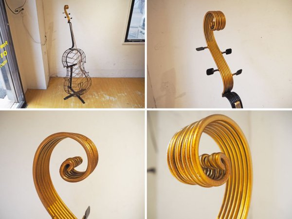 アンドファニチャー AND Furniture メタル Metal チェロモチーフ cello motif フラワースタンド Floor decor 楽器モチーフ ★