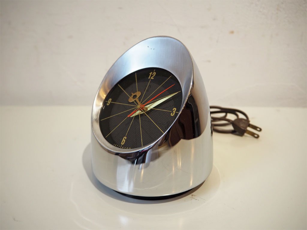 ジェファーソン JEFFERAON 500 クローム ビンテージ デスククロック Chrome Desk Clock ミッドセンチュリー ペーパーウェイト USビンテージ 60Hz ★