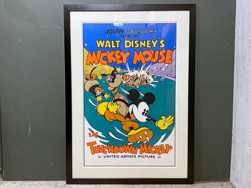 ディズニー Disney ミッキー Mickey タッチダウン TOUCHDOWN MICKEY ポスター 額装 大判 1932年ディズニー映画 ■