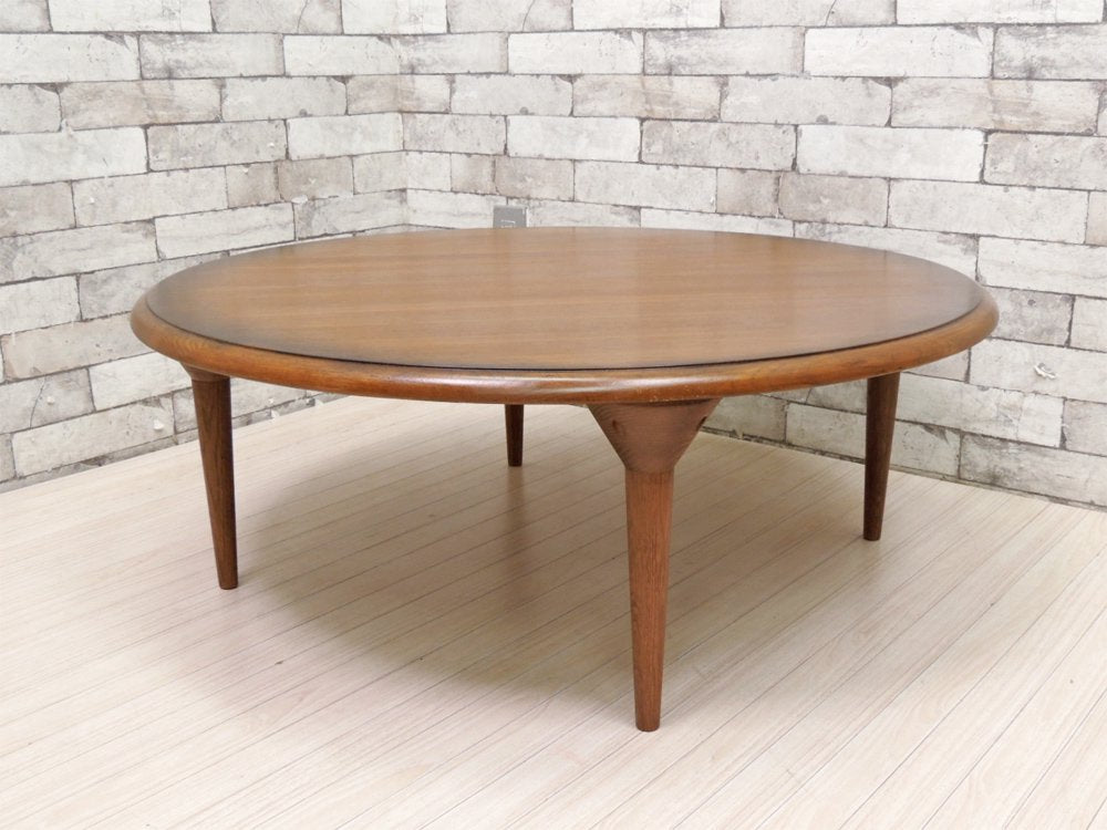 オーク材天板 × イデア IDEA 木製テーブル脚 Wood leg WAL ちゃぶ台 ラウンドローテーブル ダークブラウン リメイク品 ●