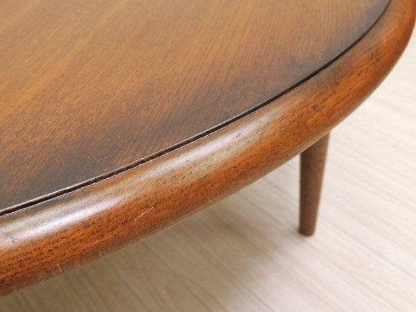 オーク材天板 × イデア IDEA 木製テーブル脚 Wood leg WAL ちゃぶ台 ラウンドローテーブル ダークブラウン リメイク品 ●