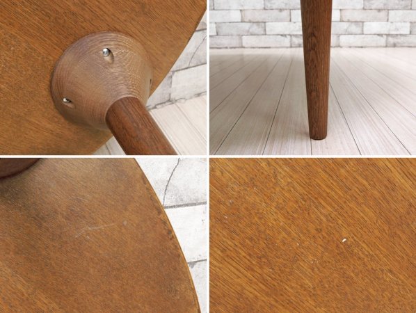 オーク材天板 × イデア IDEA 木製テーブル脚 Wood leg WAL ちゃぶ台 ラウンドローテーブル ダークブラウン リメイク品 ●