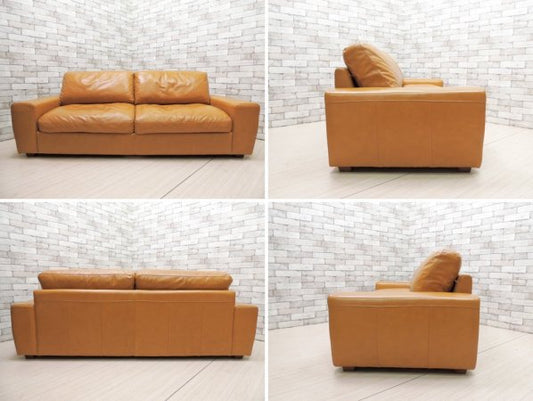 ウニコ unico テラ TERRA レザーソファ 3シーター Leather sofa 3 seater 3人掛け 本革 キャメル フェザークッション 廃番 ●