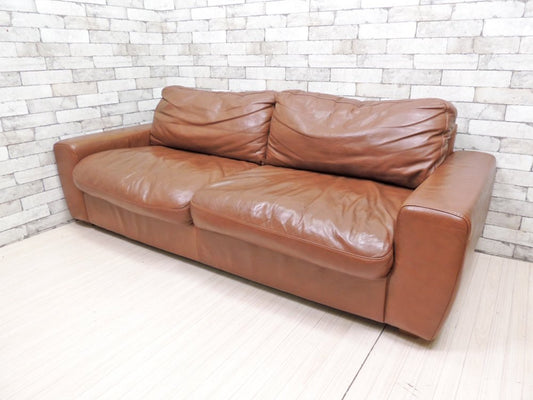 ウニコ unico テラ TERRA レザーソファ 3シーター Leather sofa 3 seater 3人掛け 本革 ブラウン フェザークッション 廃番 ●