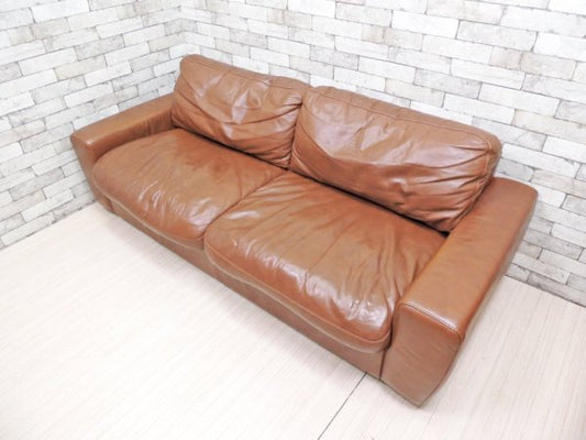 ウニコ unico テラ TERRA レザーソファ 3シーター Leather sofa 3 seater 3人掛け 本革 ブラウン フェザークッション 廃番 ●