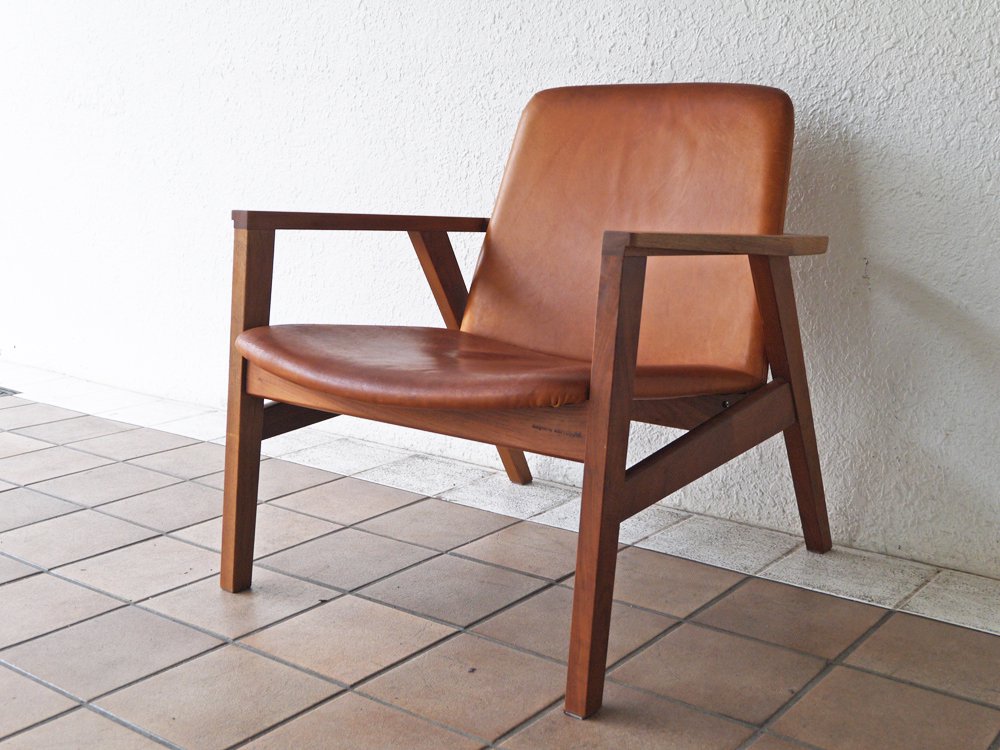 カーフ karf アン Ann ラウンジチェア Lounge chair 本革×ウォールナット無垢材 ◇