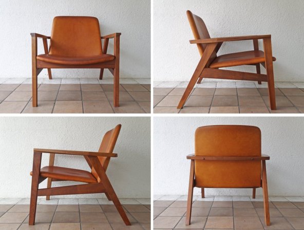 カーフ karf アン Ann ラウンジチェア Lounge chair 本革×ウォールナット無垢材 ◇