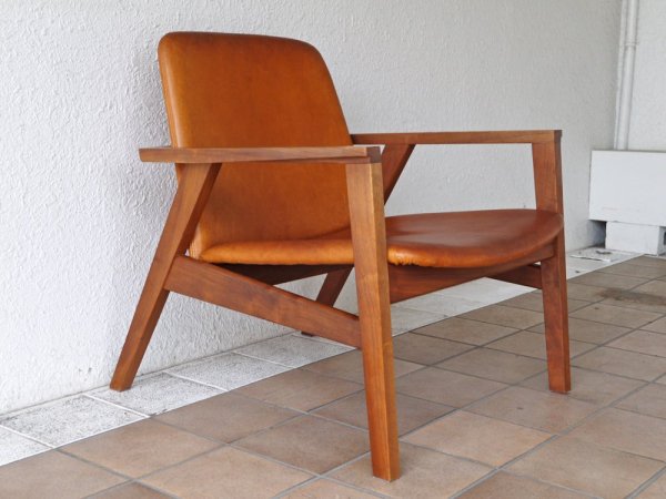 カーフ karf アン Ann ラウンジチェア Lounge chair 本革×ウォールナット無垢材 ◇