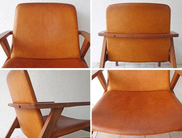 カーフ karf アン Ann ラウンジチェア Lounge chair 本革×ウォールナット無垢材 ◇