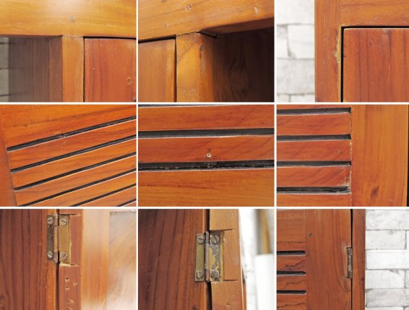 アジアン家具 無垢材 2列×3段 オープンシェルフ ブックシェルフ 扉付き H130 ●