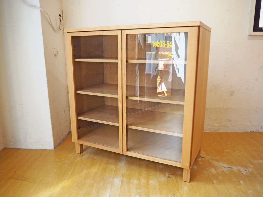 無印良品 MUJI  木製キャビネット 食器棚 ガラス扉付き タモ材 奥行き40cm ナチュラル シンプル ★