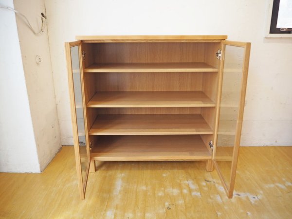 無印良品 MUJI  木製キャビネット 食器棚 ガラス扉付き タモ材 奥行き40cm ナチュラル シンプル ★