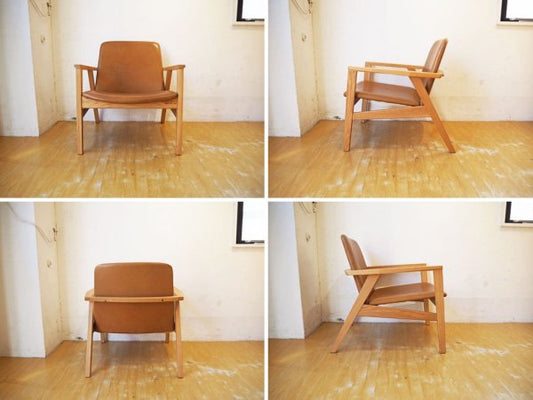 カーフ karf アン Ann ラウンジチェア Lounge chair 本革 レザー × 楢無垢材 オーク材 1シーター ソファ ★