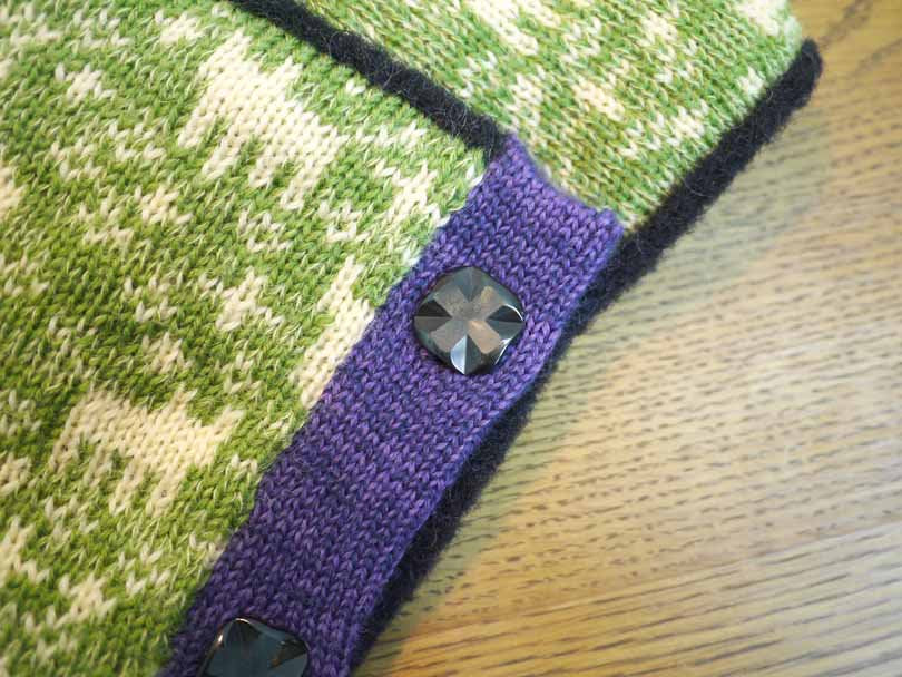紀編物製作 ハンドメイド ニット編み工房 ボタン付きえりまき 猫 緑 新品 ●