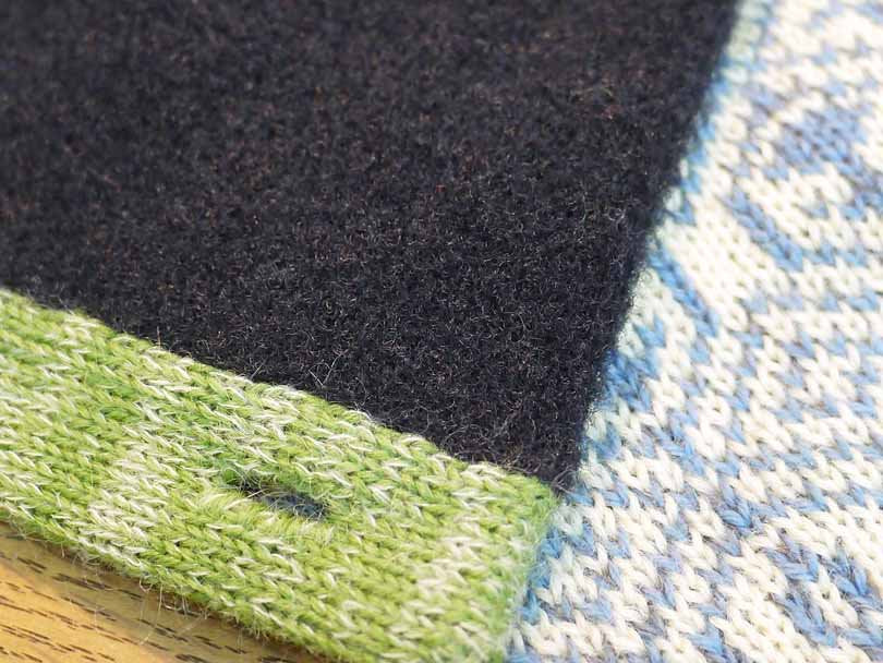 紀編物製作 ハンドメイド ニット編み工房 ボタン付きえりまき 菱と六角 薄紫 新品 ●
