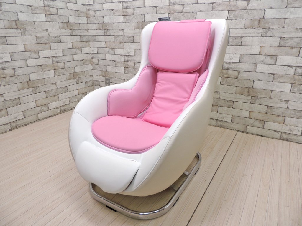 フジ医療器 ロースタイルマッサージチェア LOW STYLE MASSAGE CHAIR H AS-LS1 ベージュ × ピンク 受注生産カラー スピーカー付 2016年製 定価：約8万円 ●