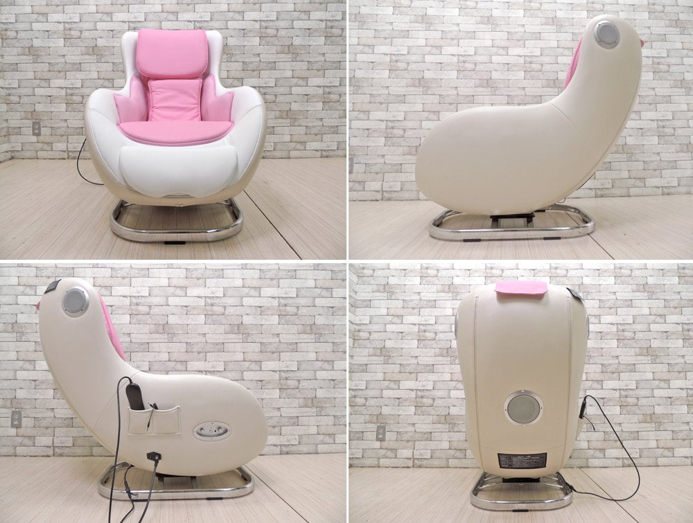 フジ医療器 ロースタイルマッサージチェア LOW STYLE MASSAGE CHAIR H AS-LS1 ベージュ × ピンク 受注生産カラー スピーカー付 2016年製 定価：約8万円 ●