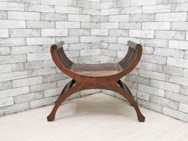 アジアン家具 カルティニチェア ベンチ レザー × アジアンチーク 一人掛け スツール ●