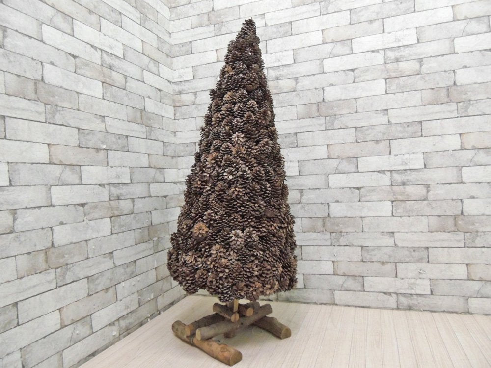 ハンドメイド 松ぼっくり 木製 クリスマスツリー カントリースタイル オブジェ クラフト家具 ●