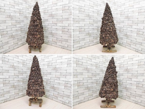 ハンドメイド 松ぼっくり 木製 クリスマスツリー カントリースタイル オブジェ クラフト家具 ●