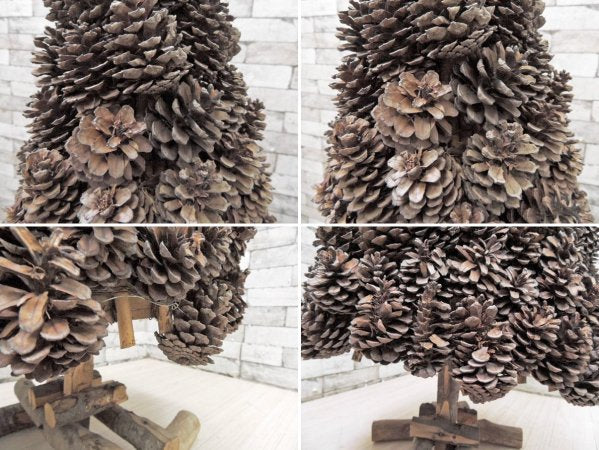 ハンドメイド 松ぼっくり 木製 クリスマスツリー カントリースタイル オブジェ クラフト家具 ●