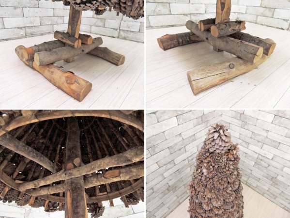 ハンドメイド 松ぼっくり 木製 クリスマスツリー カントリースタイル オブジェ クラフト家具 ●