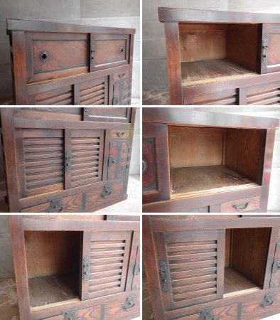 ジャパンビンテージ Japan vintage 帳場箪笥 和箪笥 チェスト 3段 隠し収納 引き戸 抽斗5杯 ヒノキ 明治～大正 日本家具 ♪