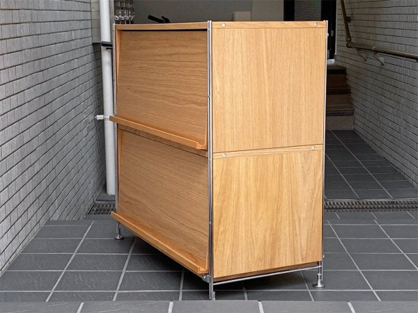 無印良品 MUJI ステンレスユニットシェルフ オーク材 2段 フラップ扉 ボックス付き ■