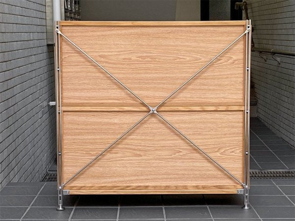 無印良品 MUJI ステンレスユニットシェルフ オーク材 2段 フラップ扉 ボックス付き ■
