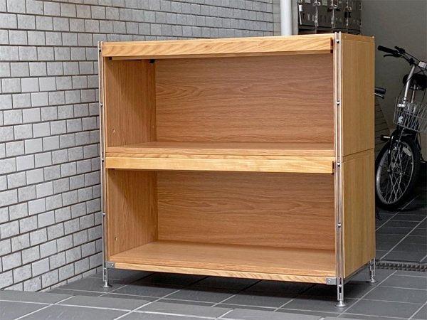 無印良品 MUJI ステンレスユニットシェルフ オーク材 2段 フラップ扉 ボックス付き ■