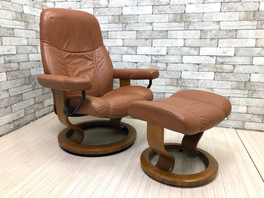 エコーネス EKORNES ディプロマット ストレスレスチェア stressless リクライニングチェア & オットマン レザー  北欧 ノルウェー 現状品 ●