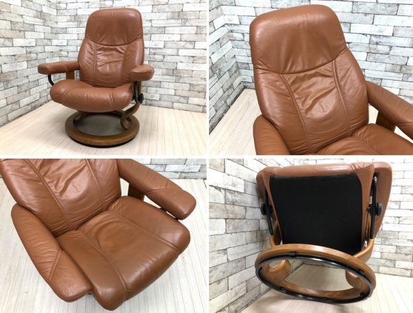 エコーネス EKORNES ディプロマット ストレスレスチェア stressless リクライニングチェア & オットマン レザー  北欧 ノルウェー 現状品 ●