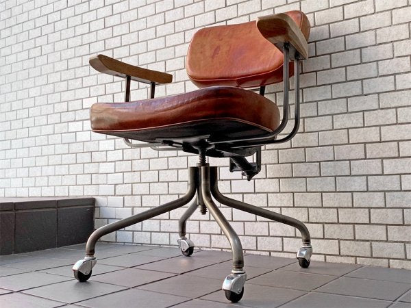 トラックファニチャー TRUCK FURNITURE デスクワークチェア DESKWORK CHAIR 本革 スチールフレーム キャスター付き 工業系 ■