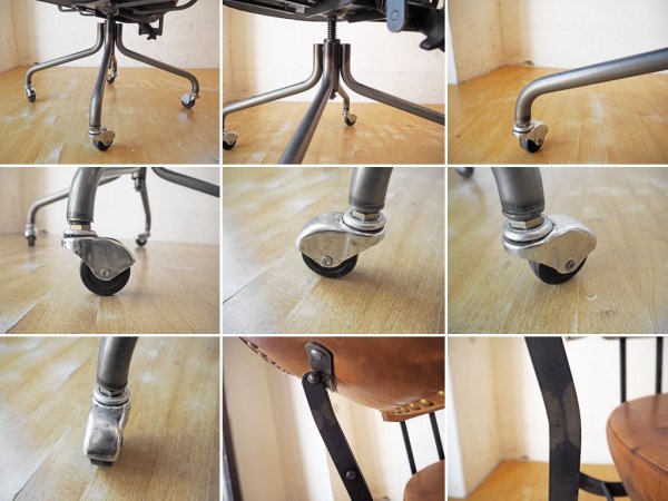 トラックファニチャー TRUCK FURNITURE デスクワーク チェア DESKWORK CHAIR 本革 レザー アイアンフレーム 昇降機能＆キャスター付 ★