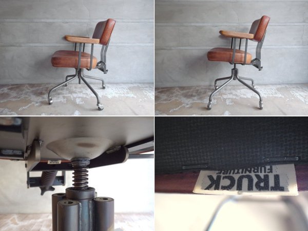 トラックファニチャー TRUCK FURNITURE デスクワークチェア DESKWORK CHAIR 本革 スチールフレーム キャスター付き ♪