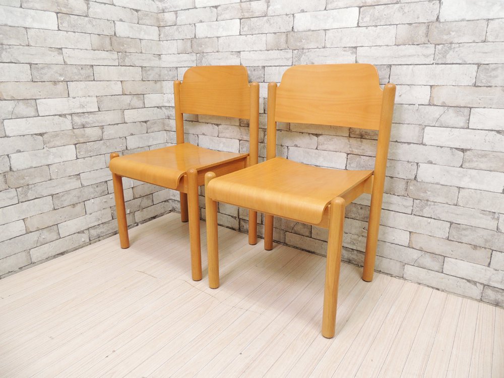 北欧デザイン Scandinavian Design ダイニングチェア プライウッド ナチュラルカラー 2脚セット スタッキング ●