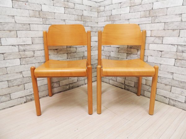 北欧デザイン Scandinavian Design ダイニングチェア プライウッド ナチュラルカラー 2脚セット スタッキング ●