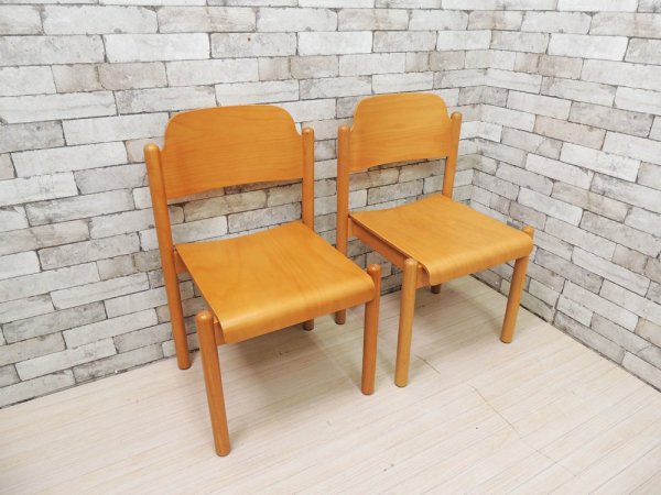 北欧デザイン Scandinavian Design ダイニングチェア プライウッド ナチュラルカラー 2脚セット スタッキング ●