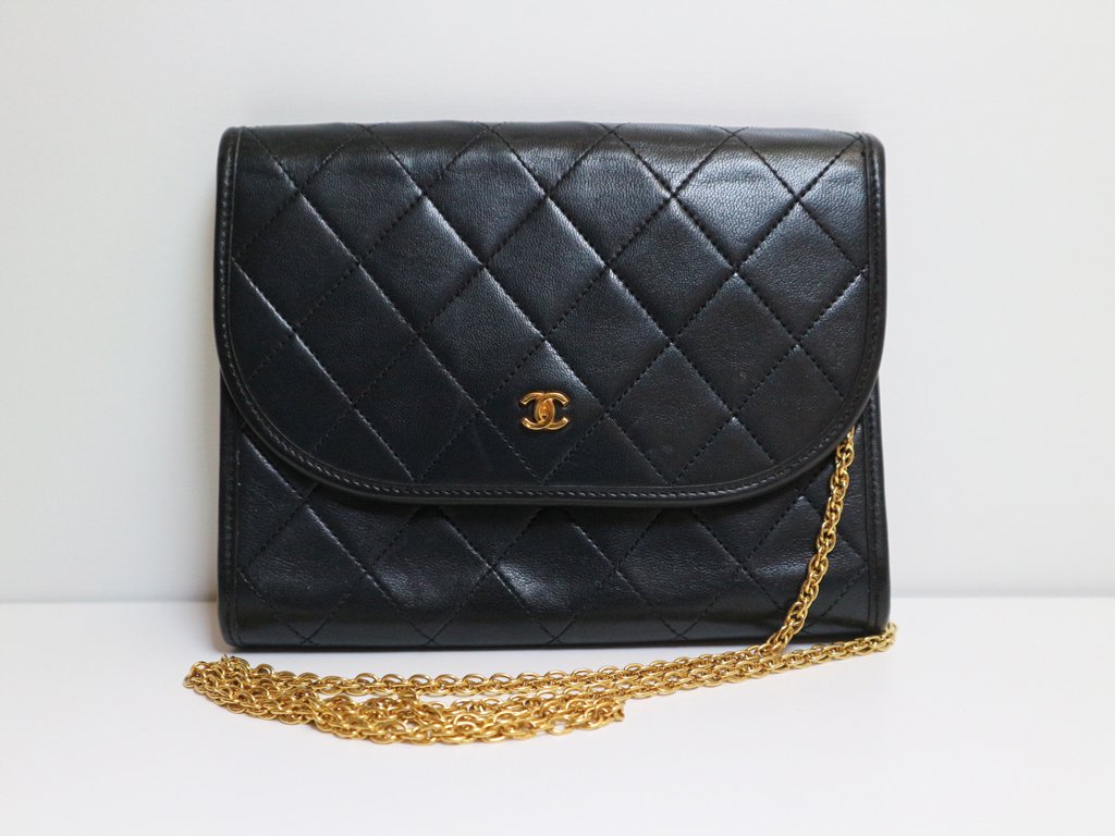 シャネル CHANEL マトラッセ ショルダーバッグ 80’s 黒 ゴールドチェーン 3way クラッチバック ポーチ◎