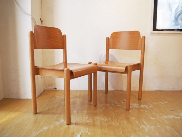 北欧デザイン Scandinavian Design ダイニングチェア ビーチ材 プライウッド ナチュラルカラー 2脚セット スタッキング ★