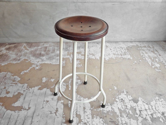 オールドメゾン old maison アイアン スツール Iron Stool ボタン型 H61cm チーク材×アイアン 定価:\13,860- ♪