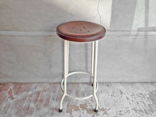 オールドメゾン old maison アイアン スツール Iron Stool ボタン型 H61cm チーク材×アイアン 定価:\13,860- ♪