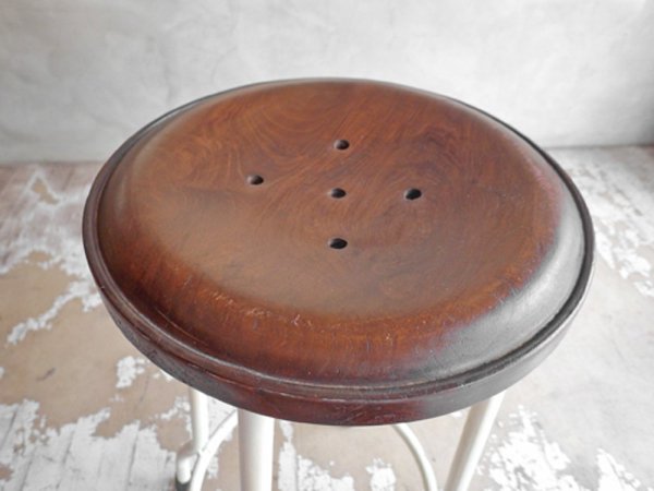 オールドメゾン old maison アイアン スツール Iron Stool ボタン型 H61cm チーク材×アイアン 定価:\13,860- ♪